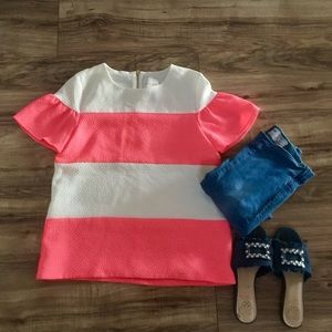 Line & Dot Neon Pink Striped Blouse